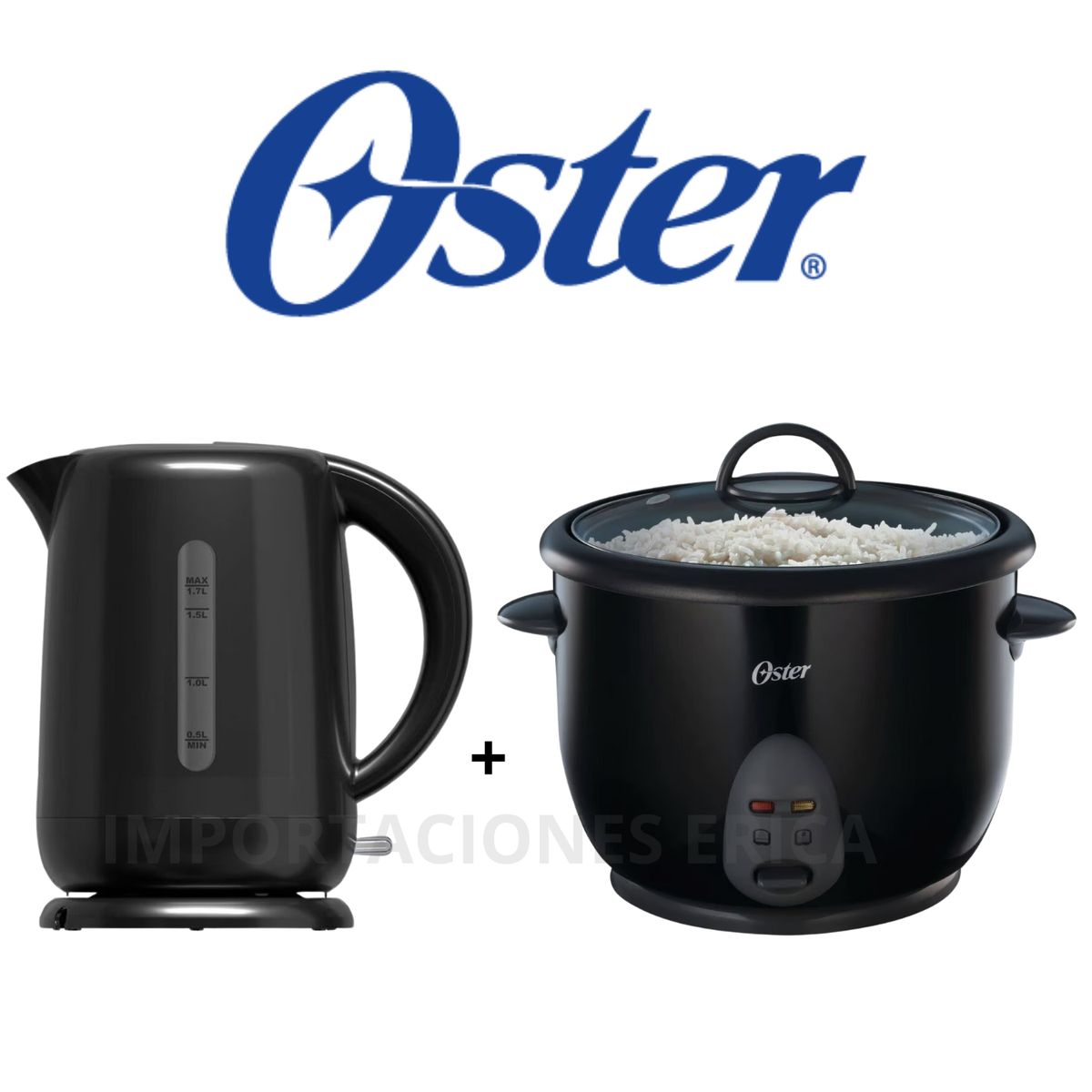 OSTER - Combo Oster hervidora eléctrico negro de 1.7L+ arrocera negro de 1.8 L