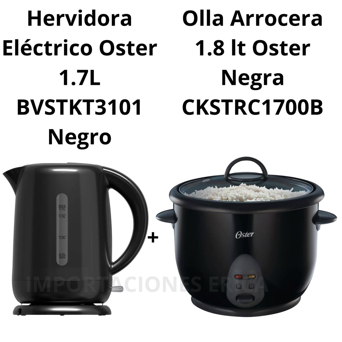 OSTER - Combo Oster hervidora eléctrico negro de 1.7L+ arrocera negro de 1.8 L