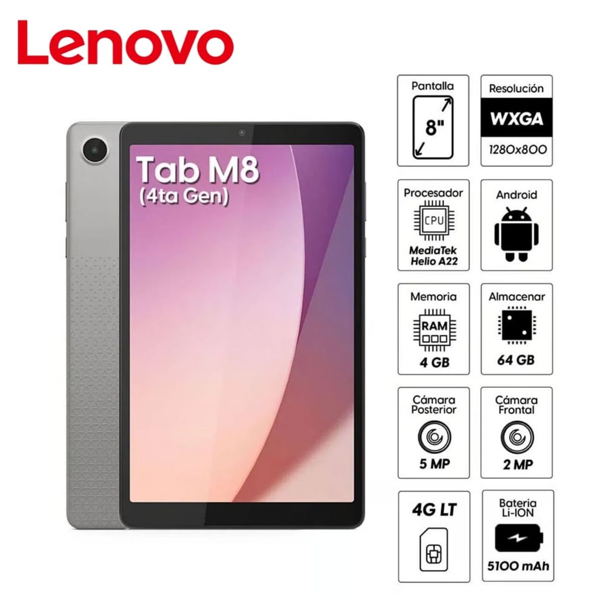 LENOVO - Tablet Lenovo Tab M8 4ta Gen 4GB RAM  64GB TB300XU + Folio Case