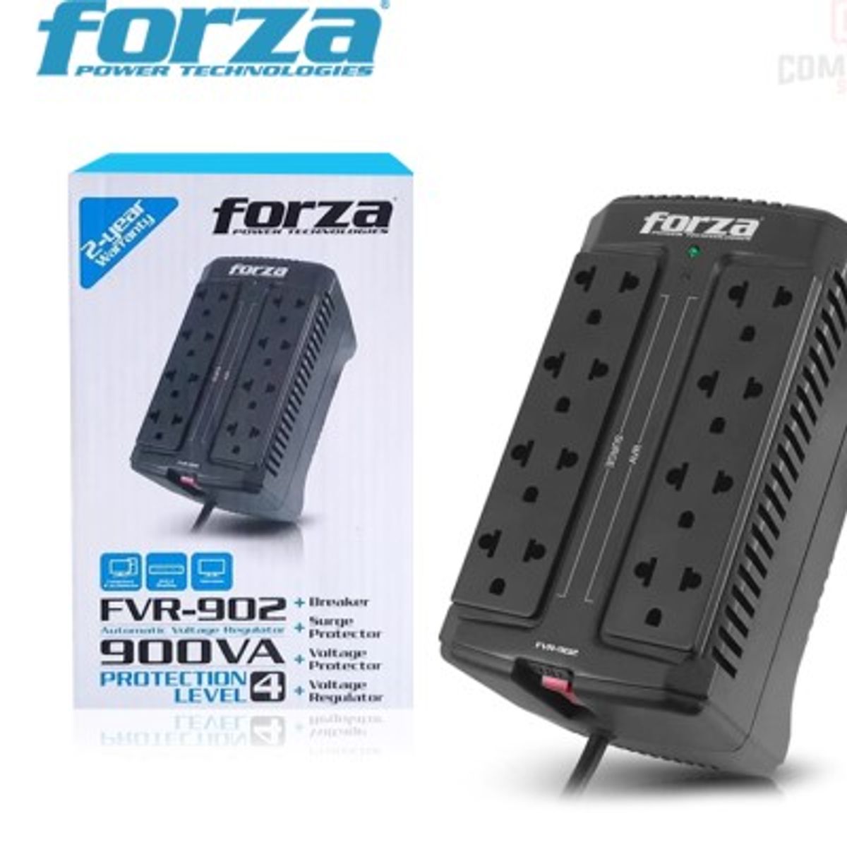 FORZA - Estabilizador de voltaje FVR 902 de 08 tomas 900VA/450W - Forza