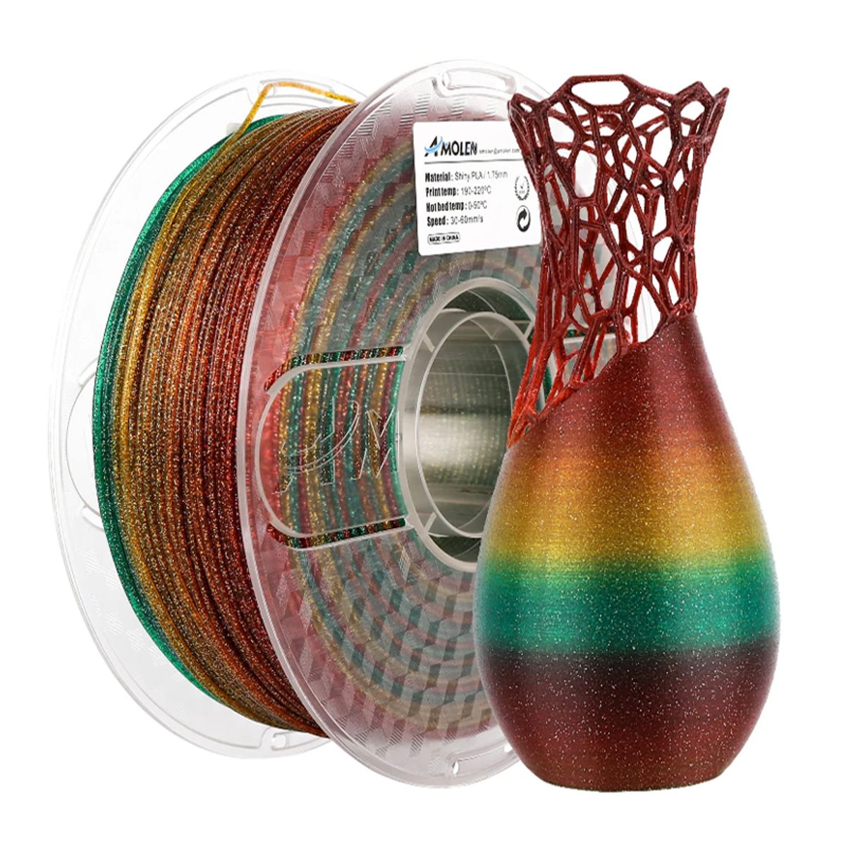 AMOLEN - Filamento Escarchado Glitter PLA para impresora 3D Multicolor Navidad
