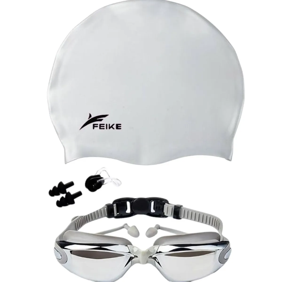 FEIKE - Lentes Natación Grises HD Protección UV y Gorro de Silicona