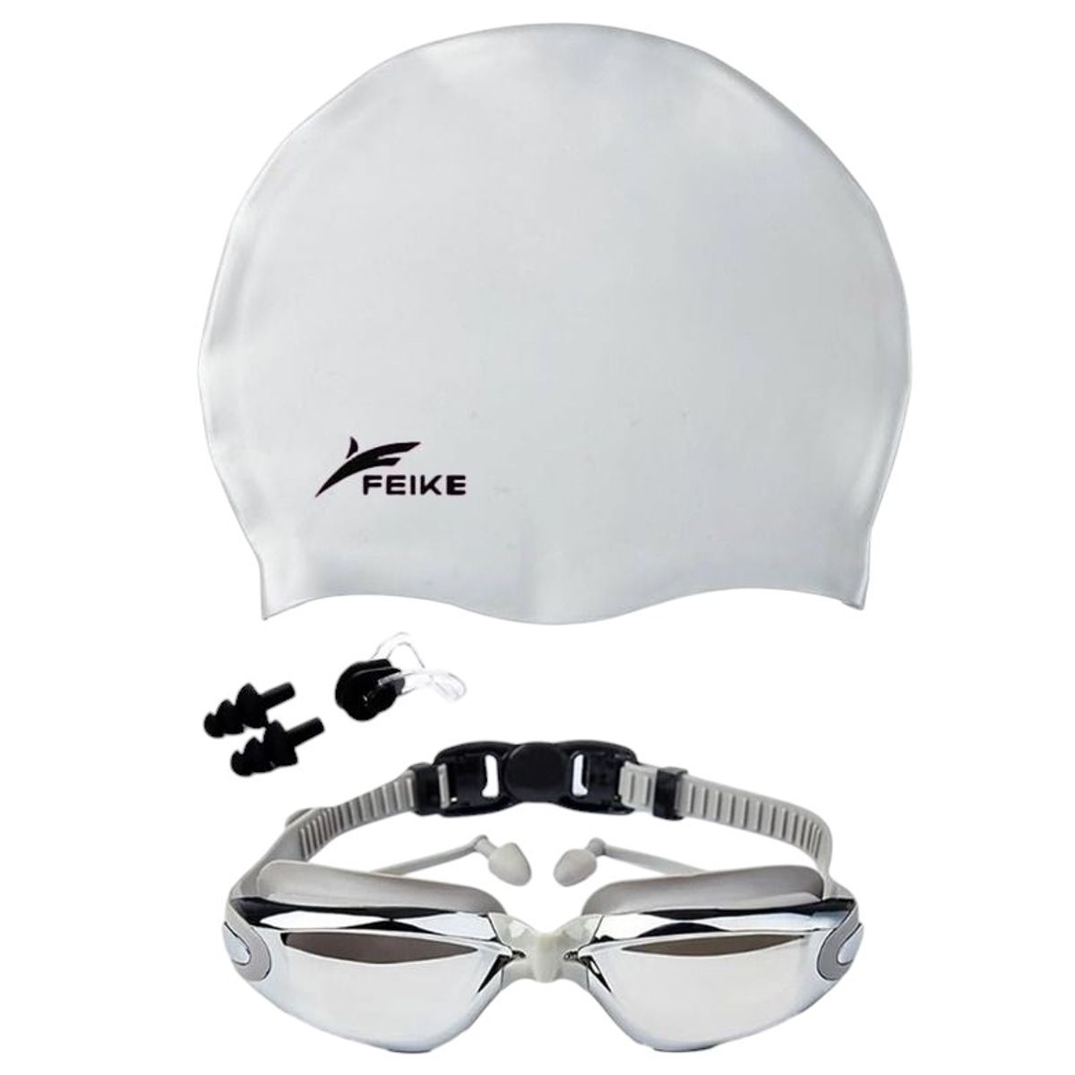 FEIKE - Lentes Natación Grises HD Protección UV y Gorro de Silicona
