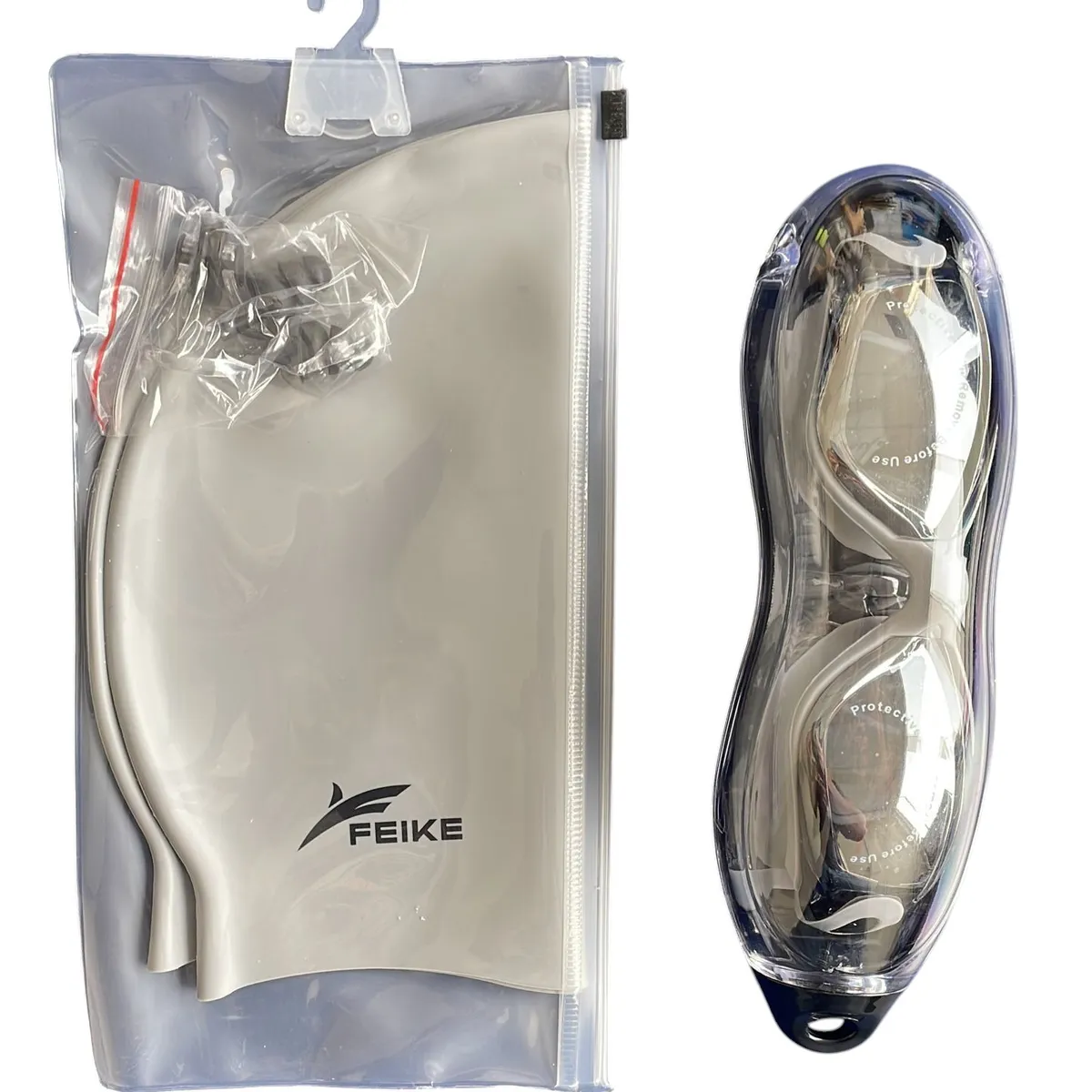 FEIKE - Lentes Natación Grises HD Protección UV y Gorro de Silicona