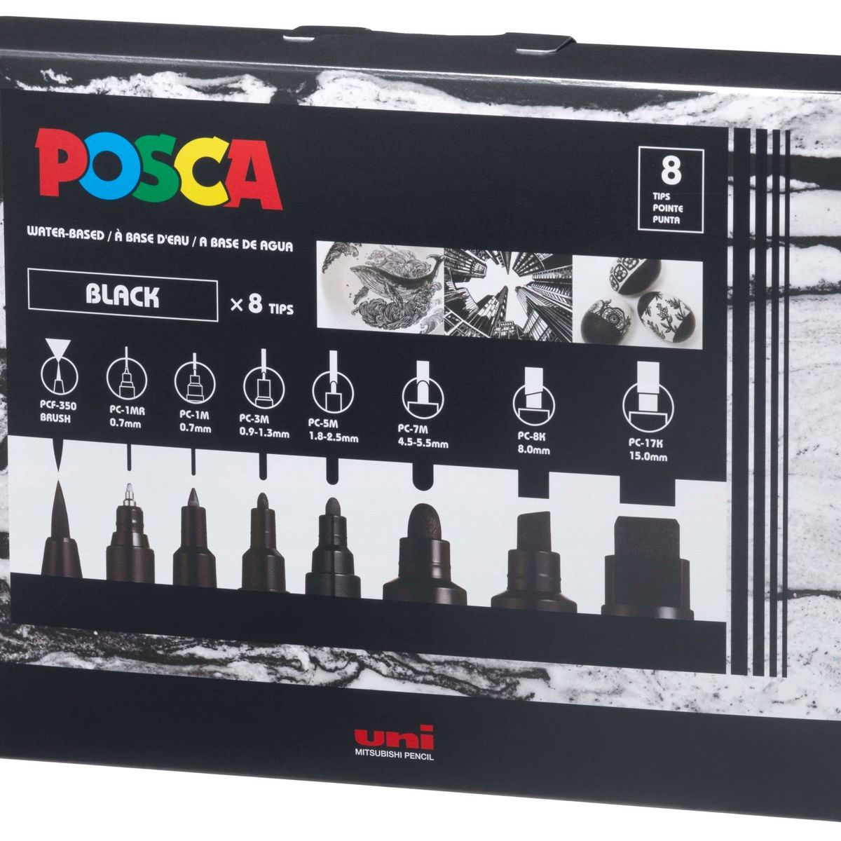 POSCA - POSCA Pack x 8 PC-Mix Set Negro Todas las Puntas