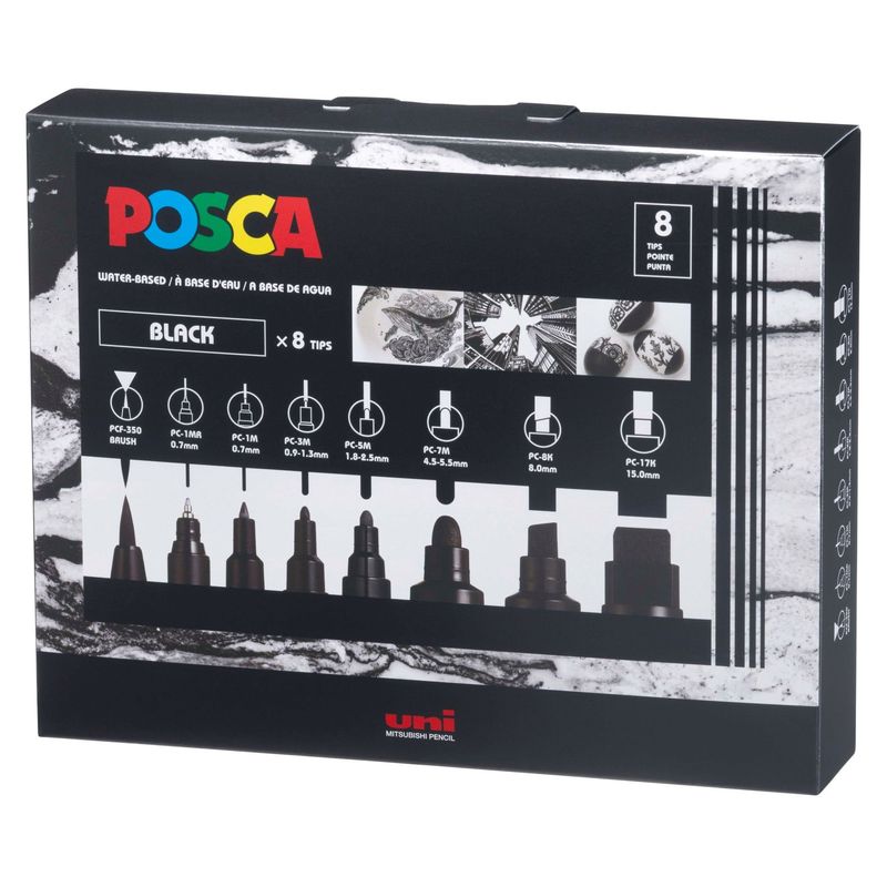 POSCA - POSCA Pack x 8 PC-Mix Set Negro Todas las Puntas
