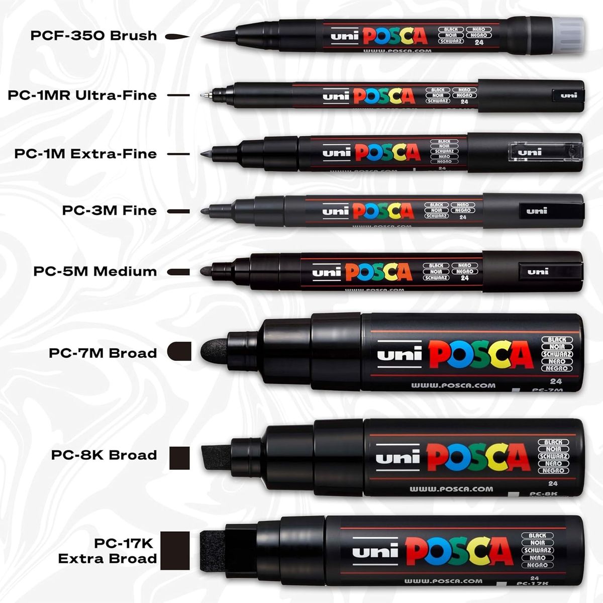 POSCA - POSCA Pack x 8 PC-Mix Set Negro Todas las Puntas