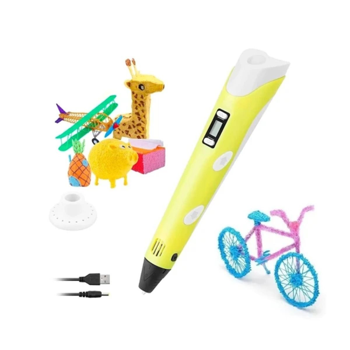GENERICO - Lápiz 3D Impresión Yellow LCD+3 Filamentos Navidad Genieka