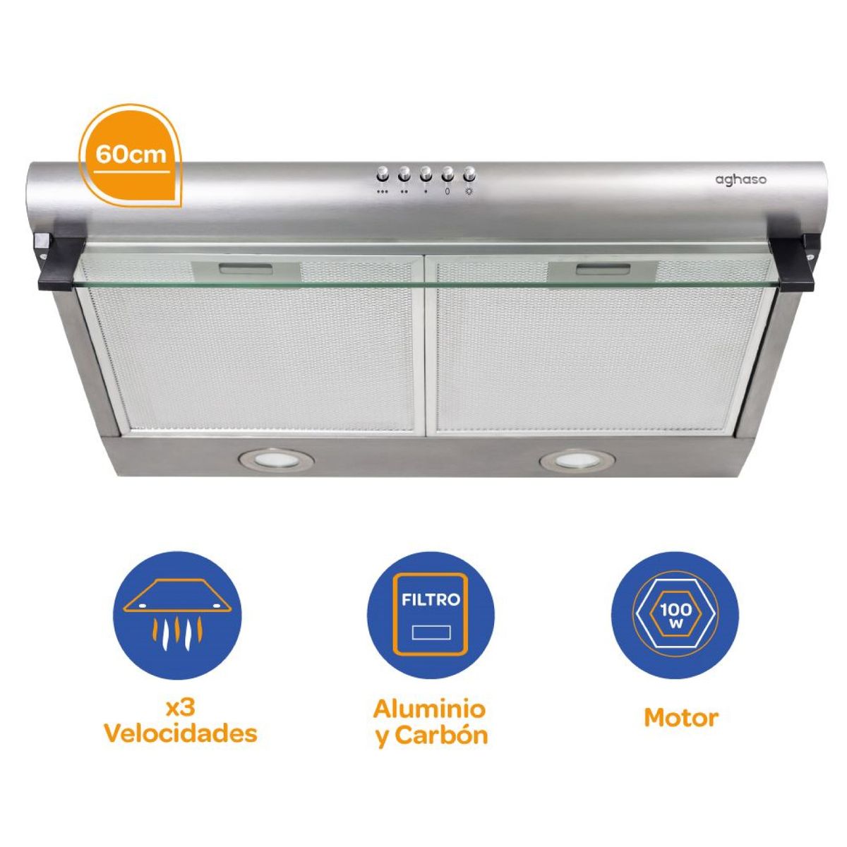 AGHASO - Campana Extractora Aghaso 60cm con Motor de 110W CAMP-AGH02