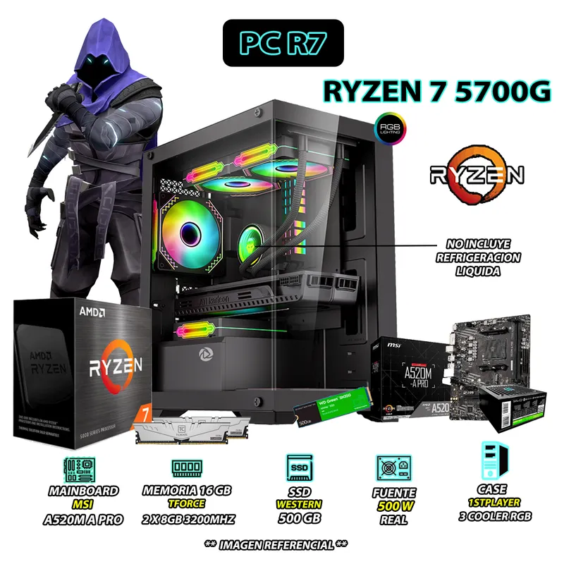 AMD - Computadora PC Ryzen 7 5700G RAM 16GB DISCO 500GB SSD CON GRAFICOS AMD RADEON