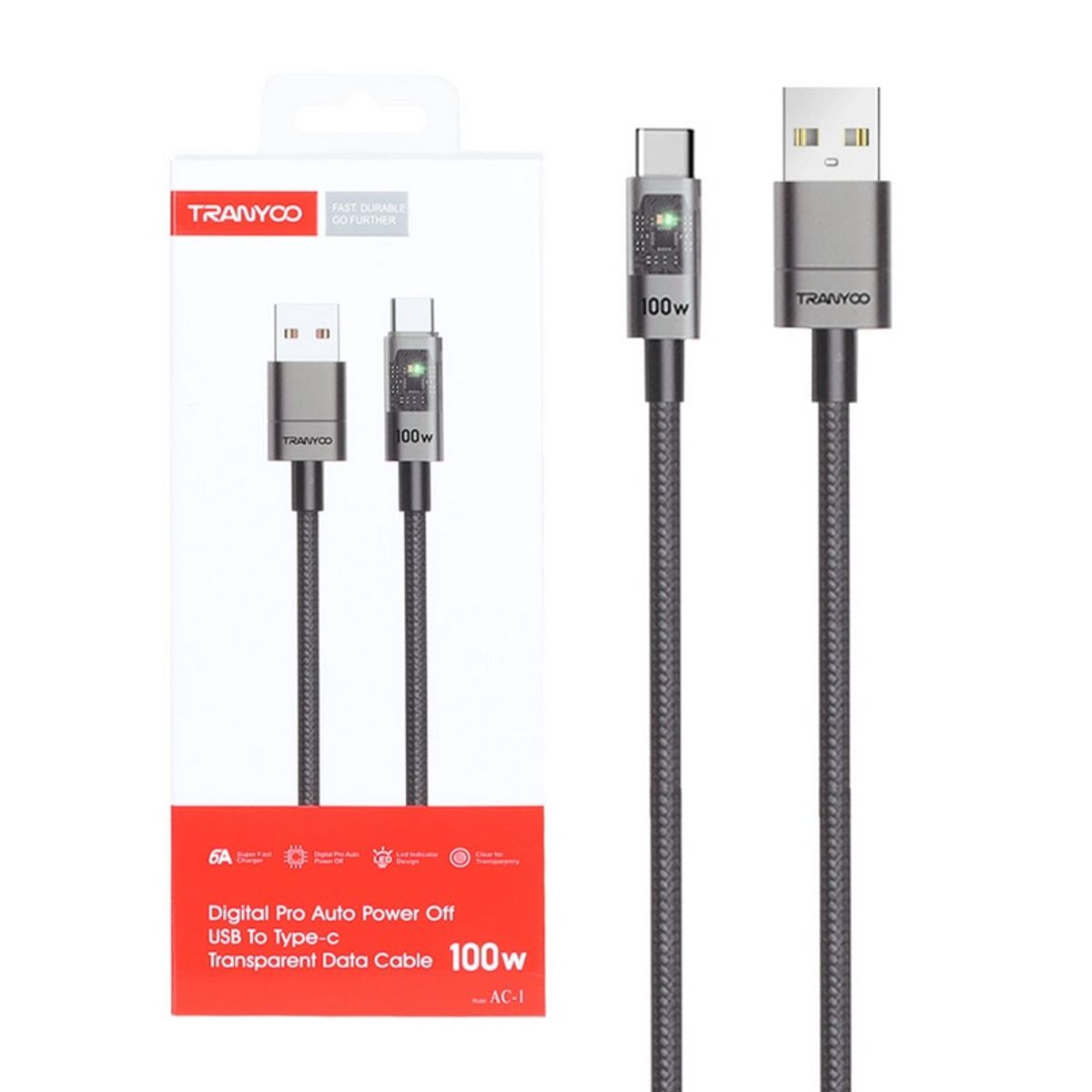 TRANYOO - Cable USB Tipo C 100w - Auto apagado Carga inteligente - Tranyoo