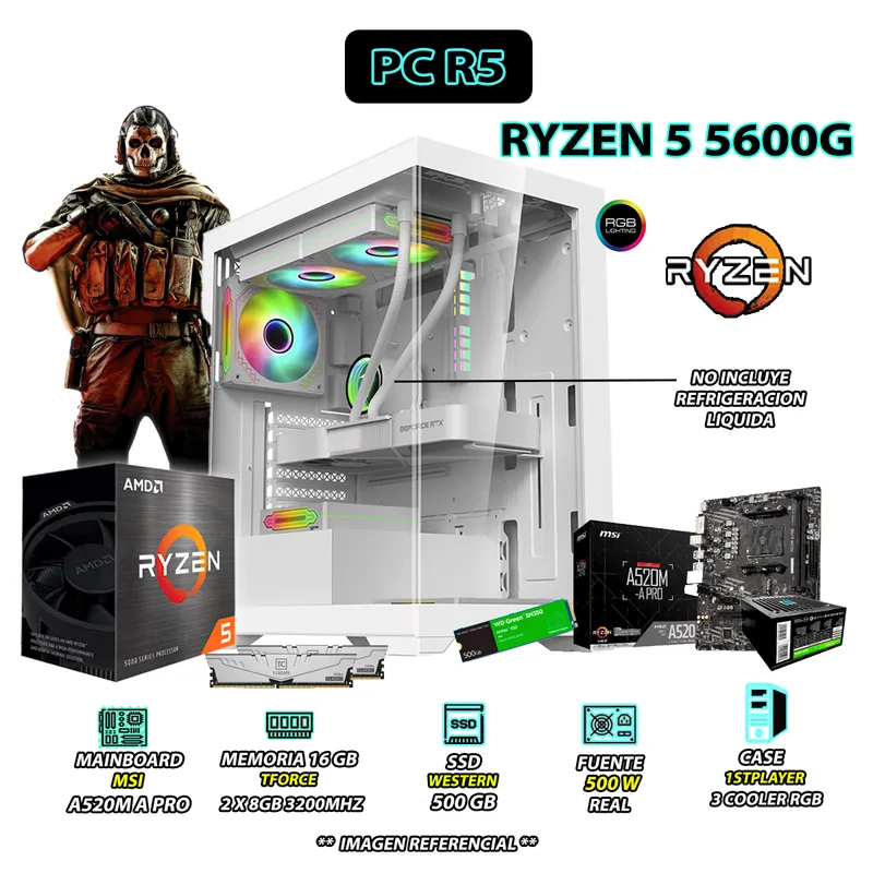 AMD - Computadora PC Ryzen 5 5600G RAM 16GB DISCO 500GB SSD CON GRAFICOS AMD RADEON
