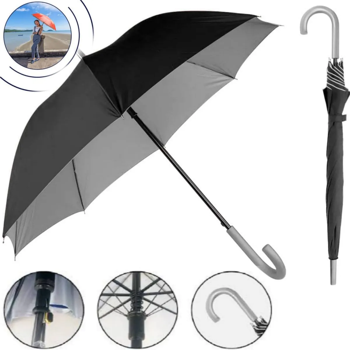 GENERICO - Sombrilla Paragua con protector UV para SOL y Lluvia