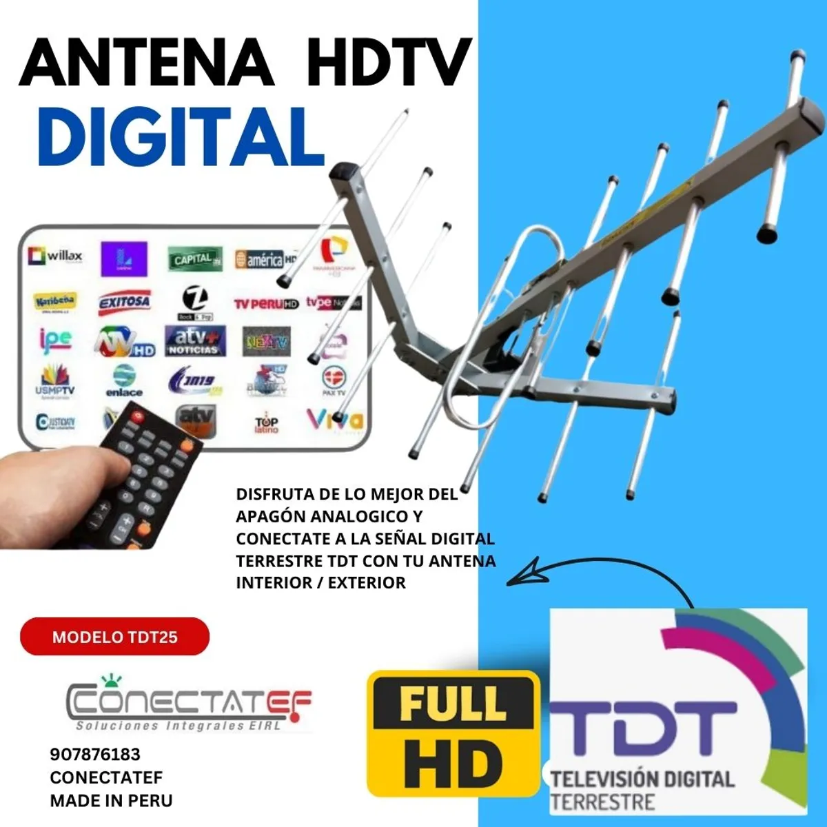 GENERICO - Antena Aérea TDT BTO2  Para la  Television DIGITAL Vhf Uhf Hdtv.