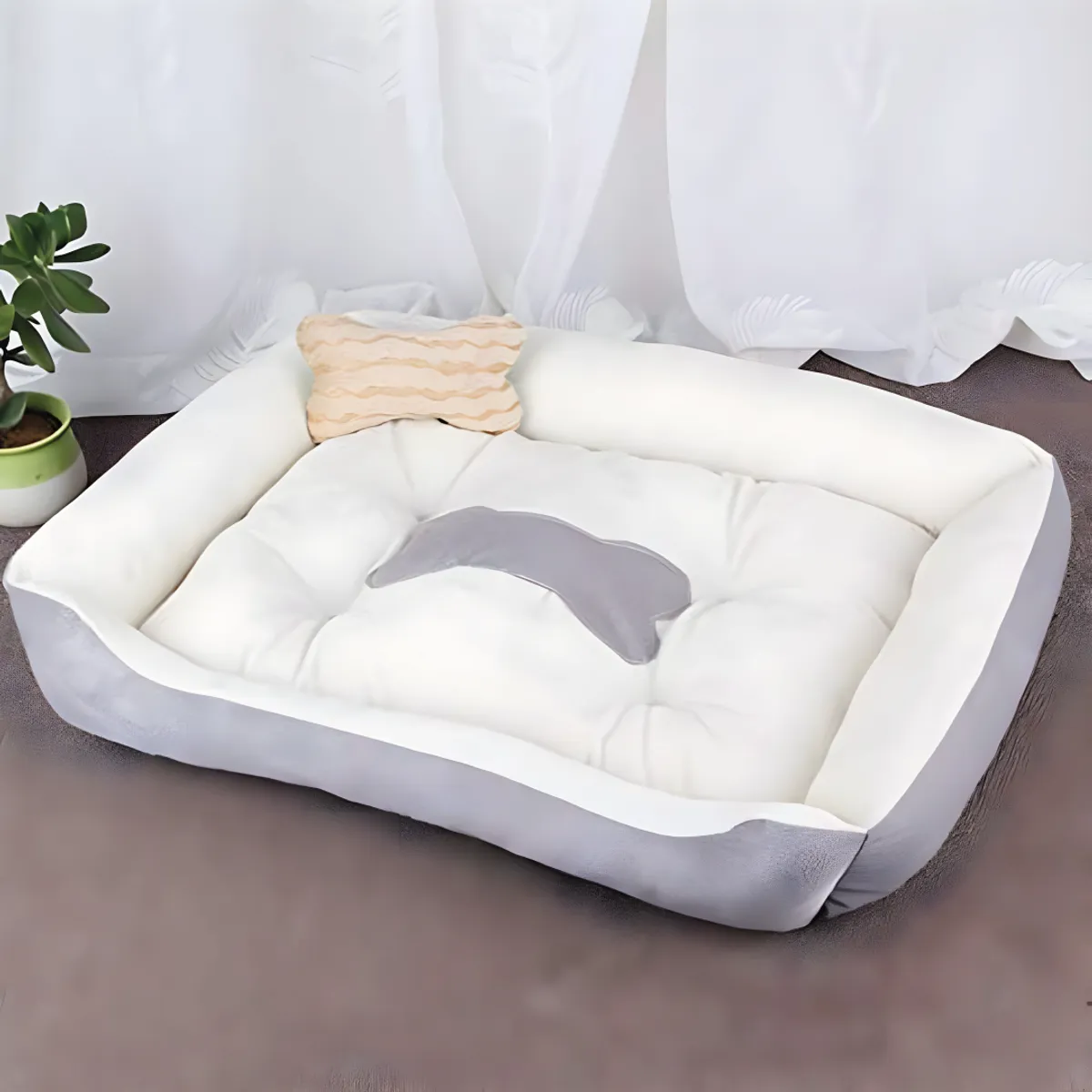 S&T - Cama Para Perros Antideslizante y Lavable Gris - Talla XS