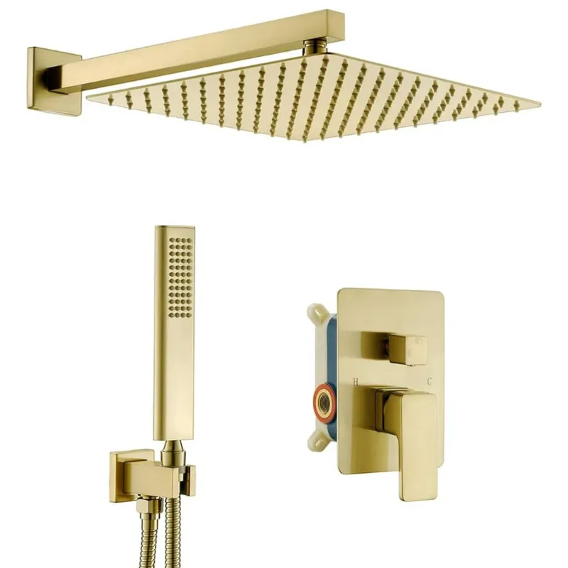 GENERICO - COMBO Mezcladora Monomando Ducha 20cm Completo Acero Inoxidable Dorado