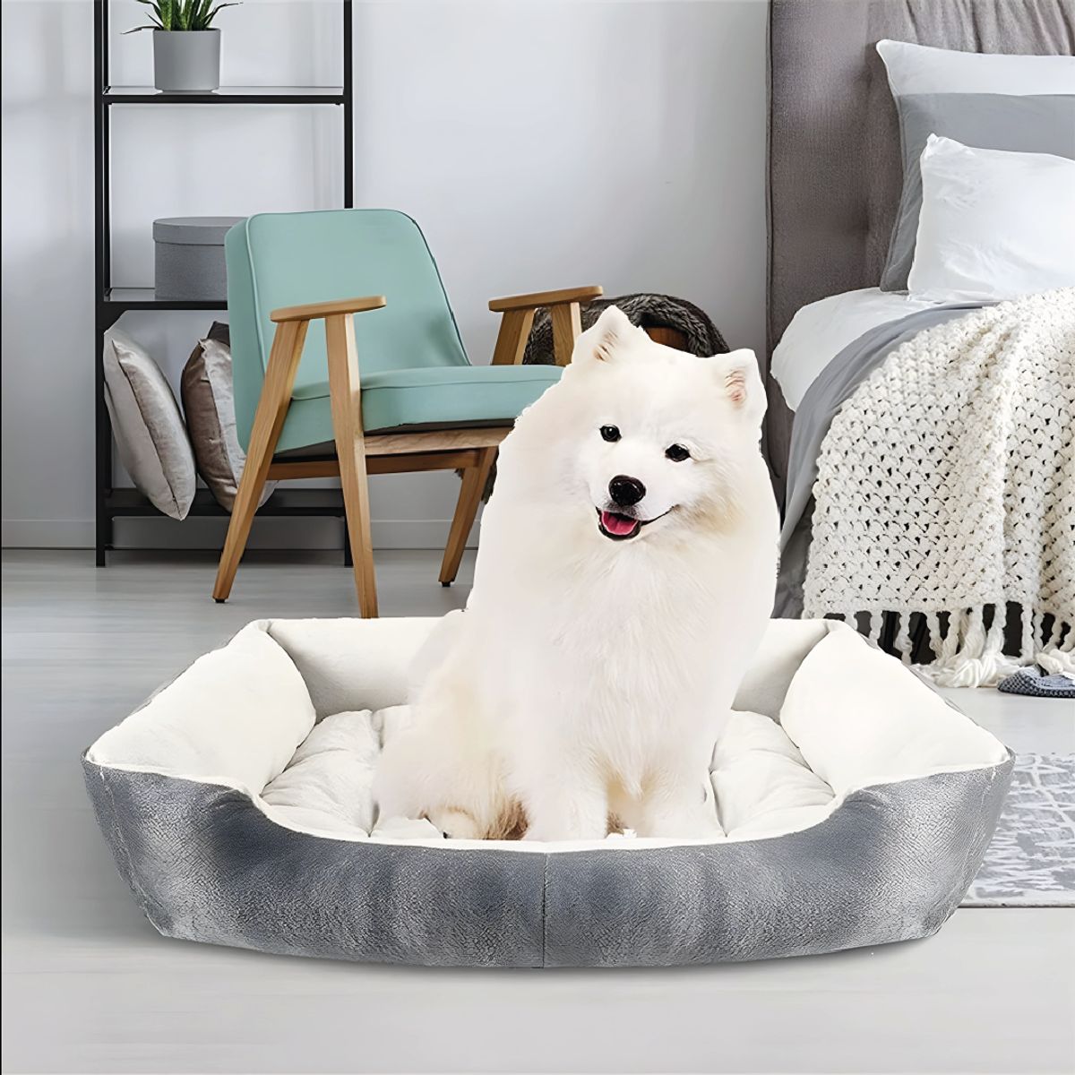 S&T - Cama Para Perros Antideslizante y Lavable Gris - Talla L