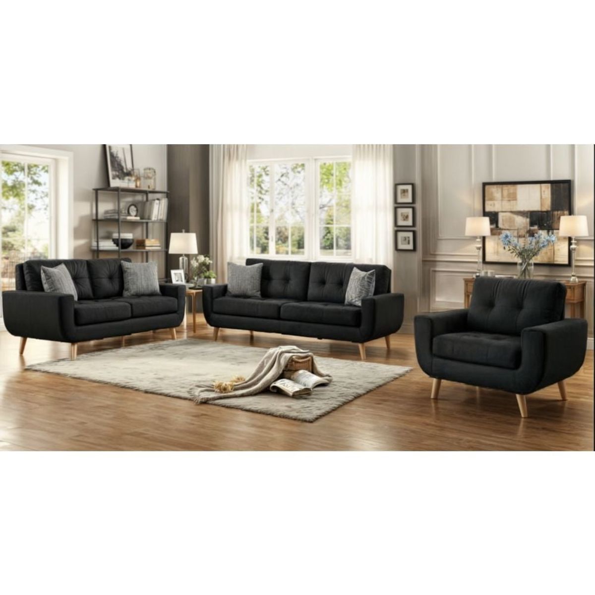 GENERICO - Juego de Sala 3-2-1 Cuerpos Palencia - Negro