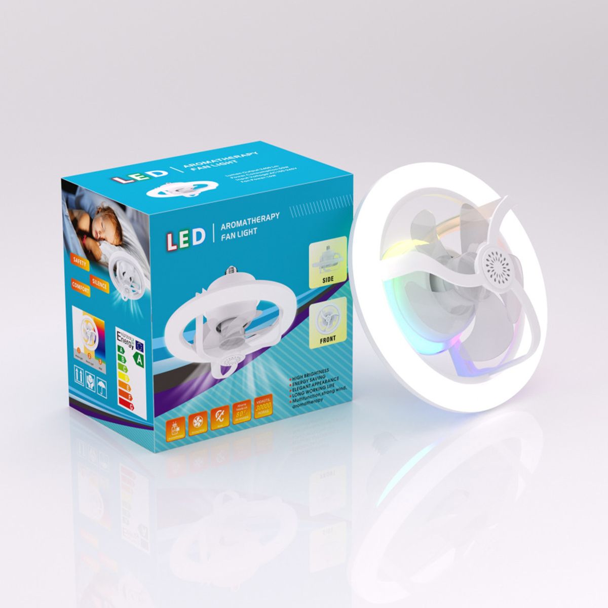 GENERICO - VENTILADOR 360º CON CONTROL REMOTO Y LUZ LED