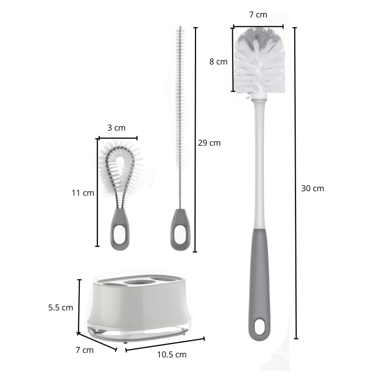INSPIRA - Set de 3 Cepillos de Limpieza para Botellas con Soporte