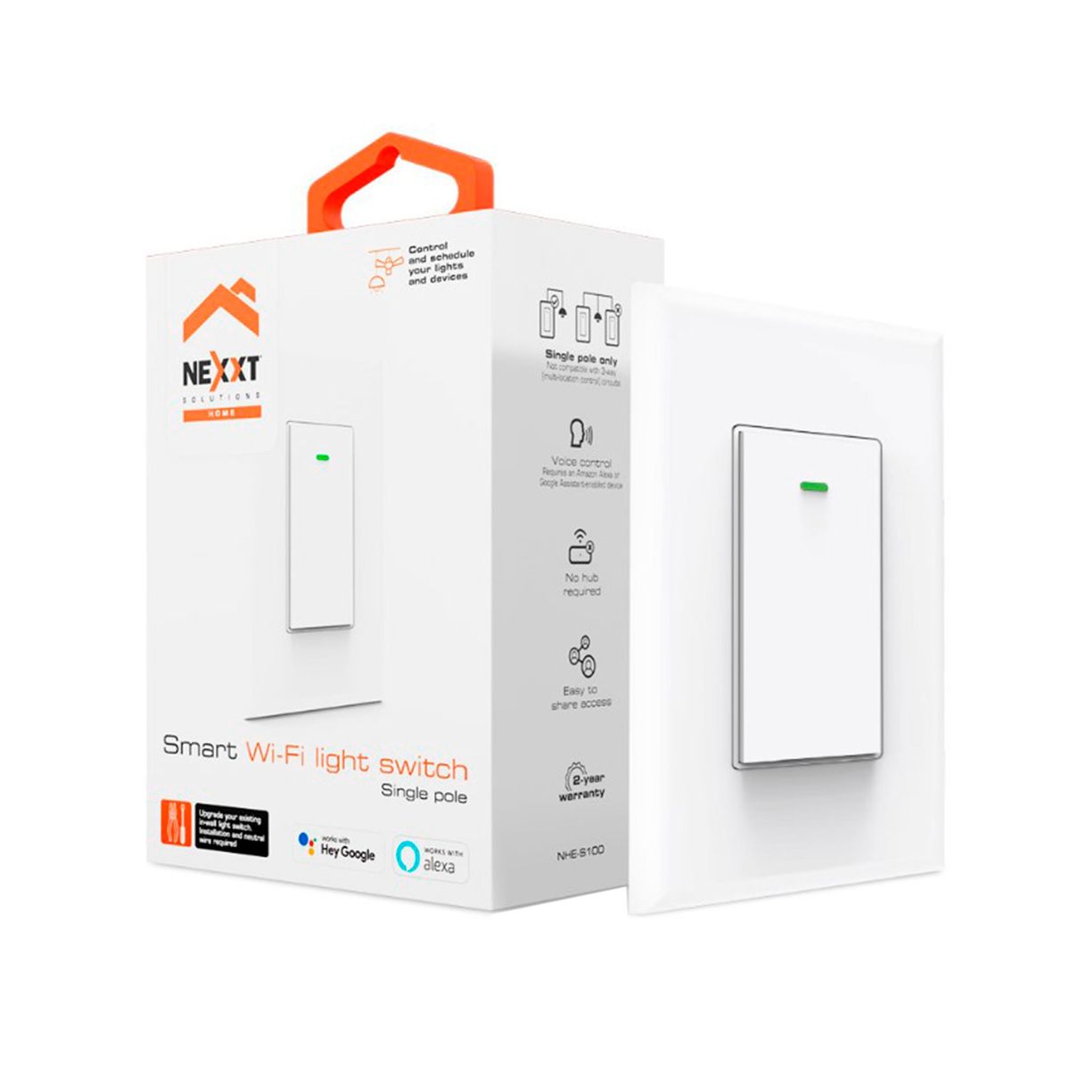 NEXXT SOLUTIONS - INTERRUPTOR NEXXT MONOPOLAR SMART WIFI BLANCO PN NHE-S100