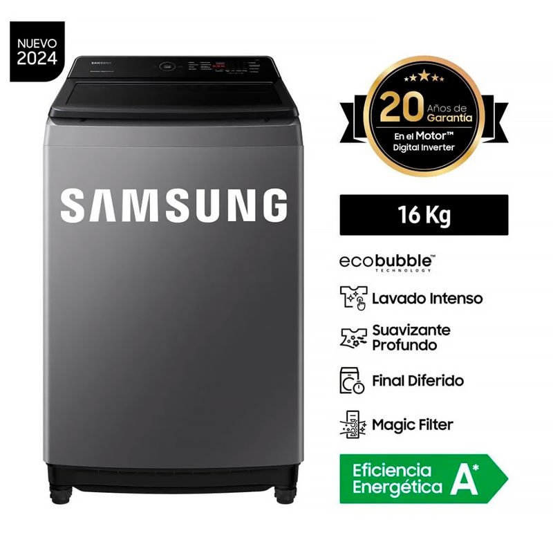 SAMSUNG - Lavadora Automática Carga Superior Samsung WA16CG6441BD 16 KG - Gris