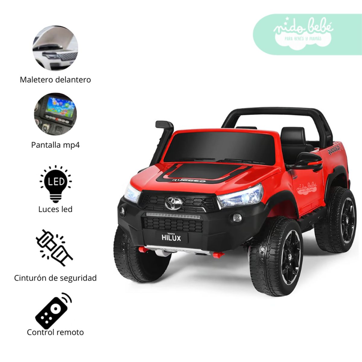 GENERICO - Camioneta Batería con Control Hillux Toyotta Red