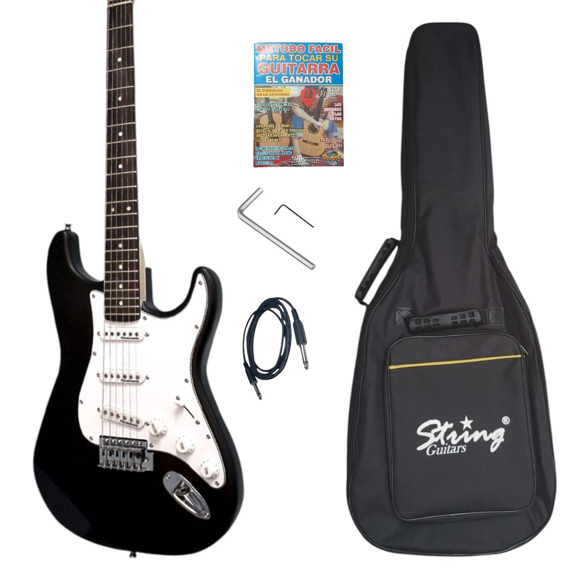 GENERICO - Guitarra eléctrica 3 pastillas  NEGRO  con funda «STRING»