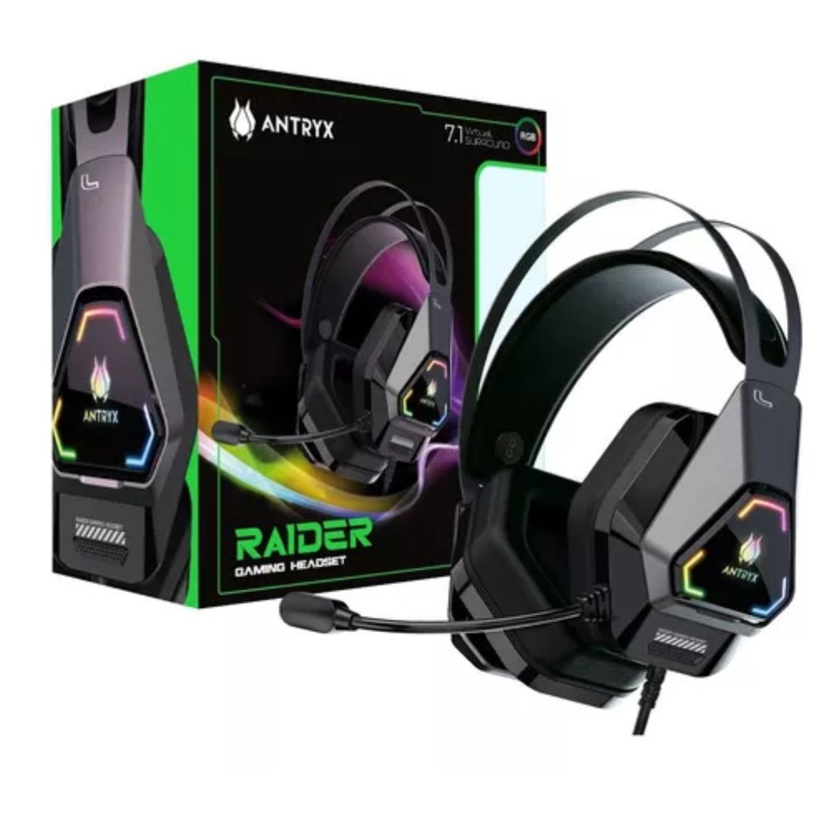 ANTRYX - AUDIFONO GAMER ANTRYX RAIDER PLUS BLACK 7.1 VIRTUAL SURROUND RGB