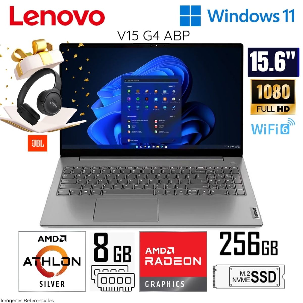LENOVO - Laptop Lenovo V15 G4 AMN AMD Athlon-7120U 8GB RAM 256GB SSD 15.6" FHD  82YU00X5LM + Regalo
