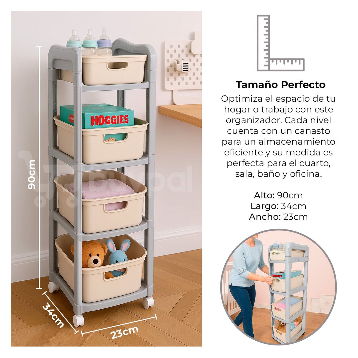 BABYPAL - Estante 4 Niveles con Ruedas y Bloqueo de Seguridad