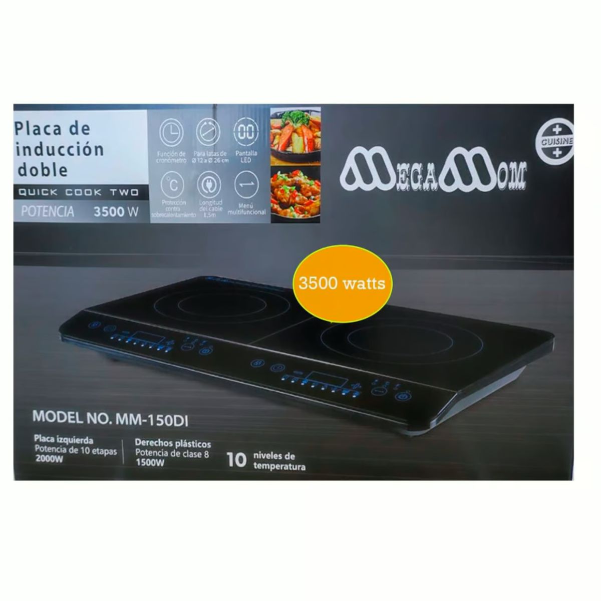 MEGAMOM - Cocina de Inducción Megamom 2 Hornillas 8 Funciones MM-150DI