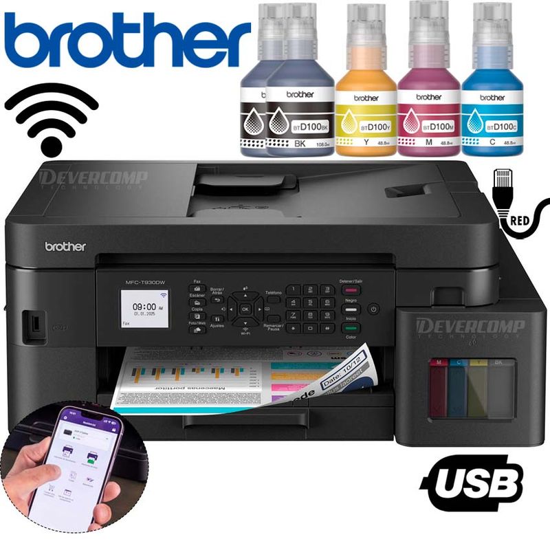 BROTHER - Impresora Brother MFC-T930DW Multifuncional Duplex Wifi Red