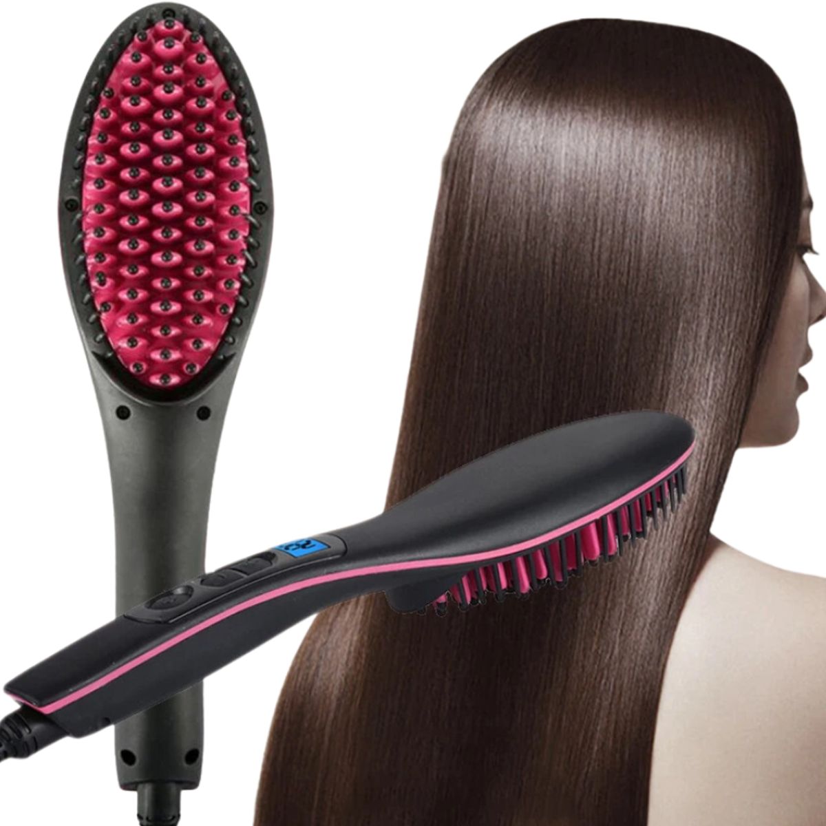 GENERICO - CEPILLO ALISADOR DE CABELLO CALEFACTOR ELÉCTRICO TEMPERATURA AJUSTABLE