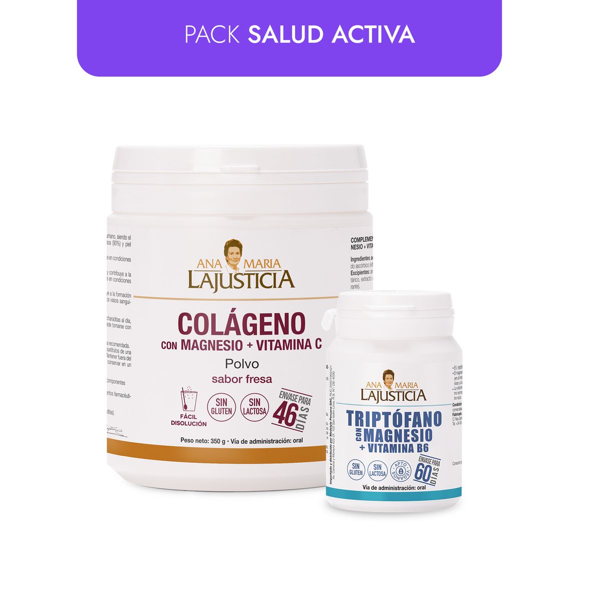 ANA MARIA LAJUSTICIA - PACK SALUD ACTIVA COLÁGENO CON MAGNESIO Y VIT. C  TRIPTOFANO + VITAMINA B6 CON MAGNESIO