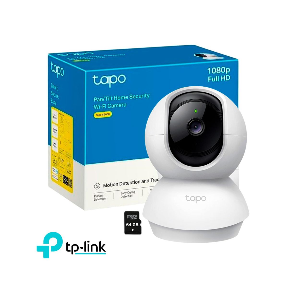 TP LINK - Cámara Seguridad WiFi Tapo C200C FHD Audio Bidireccional 360 + SD64GB
