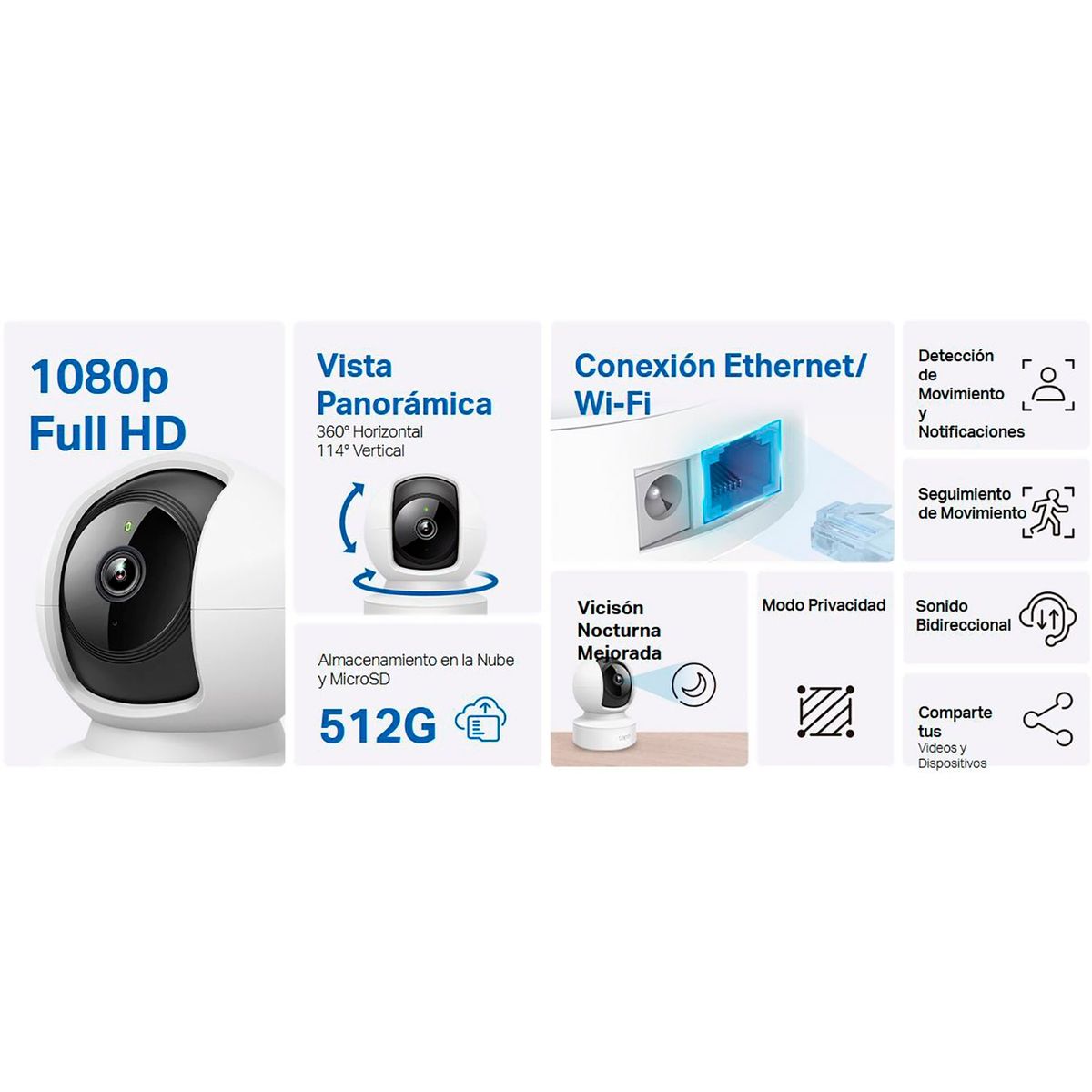 TP LINK - Cámara Seguridad Tapo C202 FHD Sonido Bidireccional 360 Alarma Luz