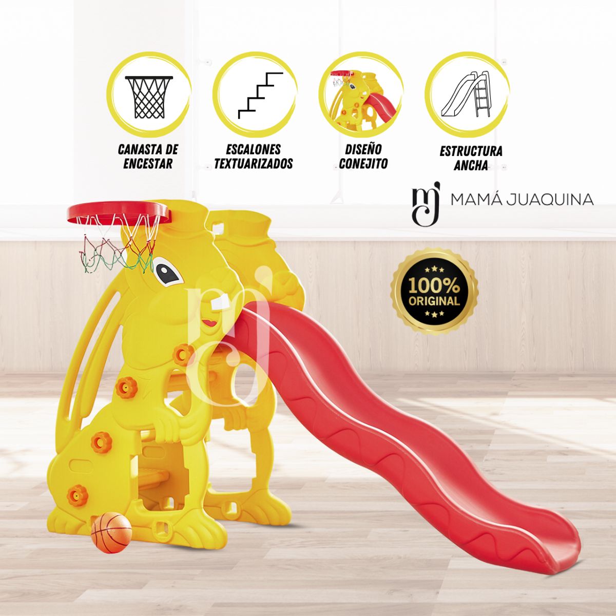 BABY KING - Tobogán para Niños «ARDICOT» con Cesta Amarillo