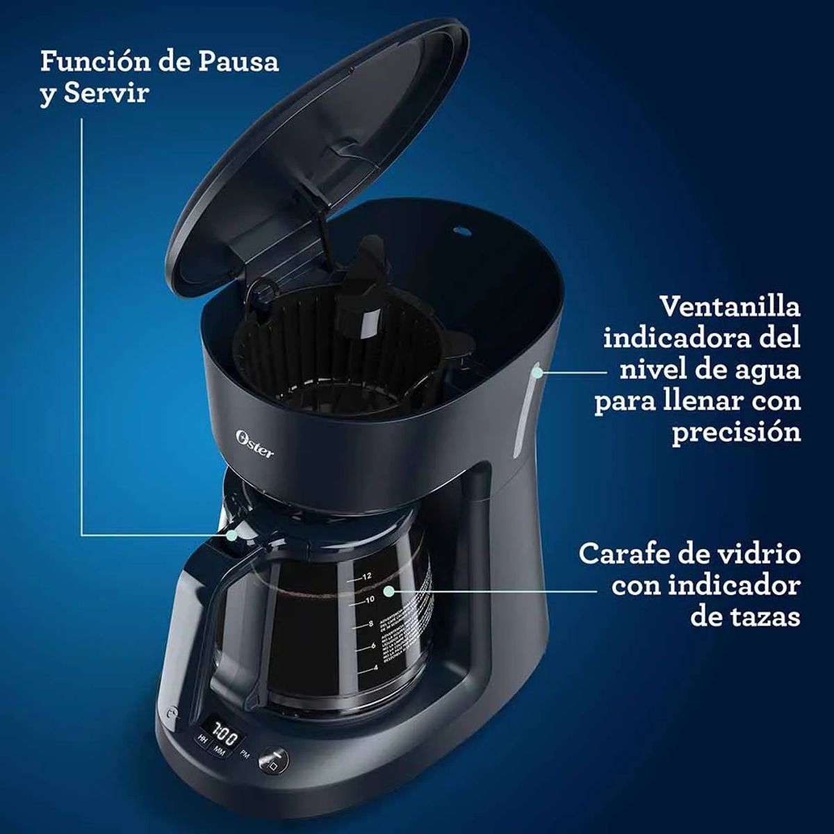 OSTER - Cafetera Programable Oster 12 Tazas con Auto Apagado BVSTDCP12B – 900W