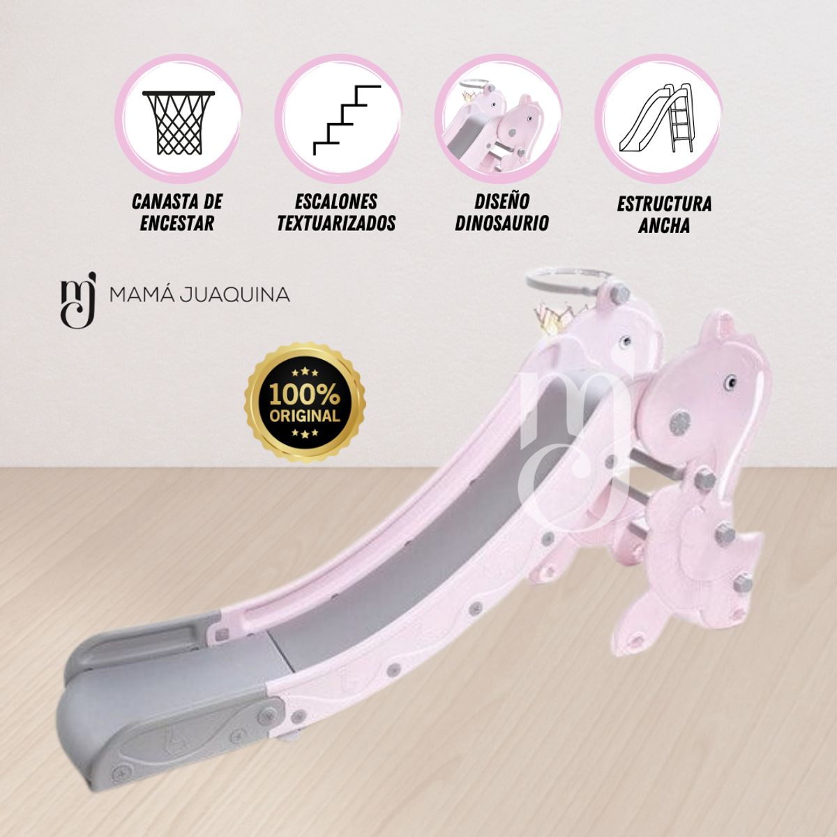 BABY KING - Tobogán para Niños «SUCARINE» con Cesta Rosado