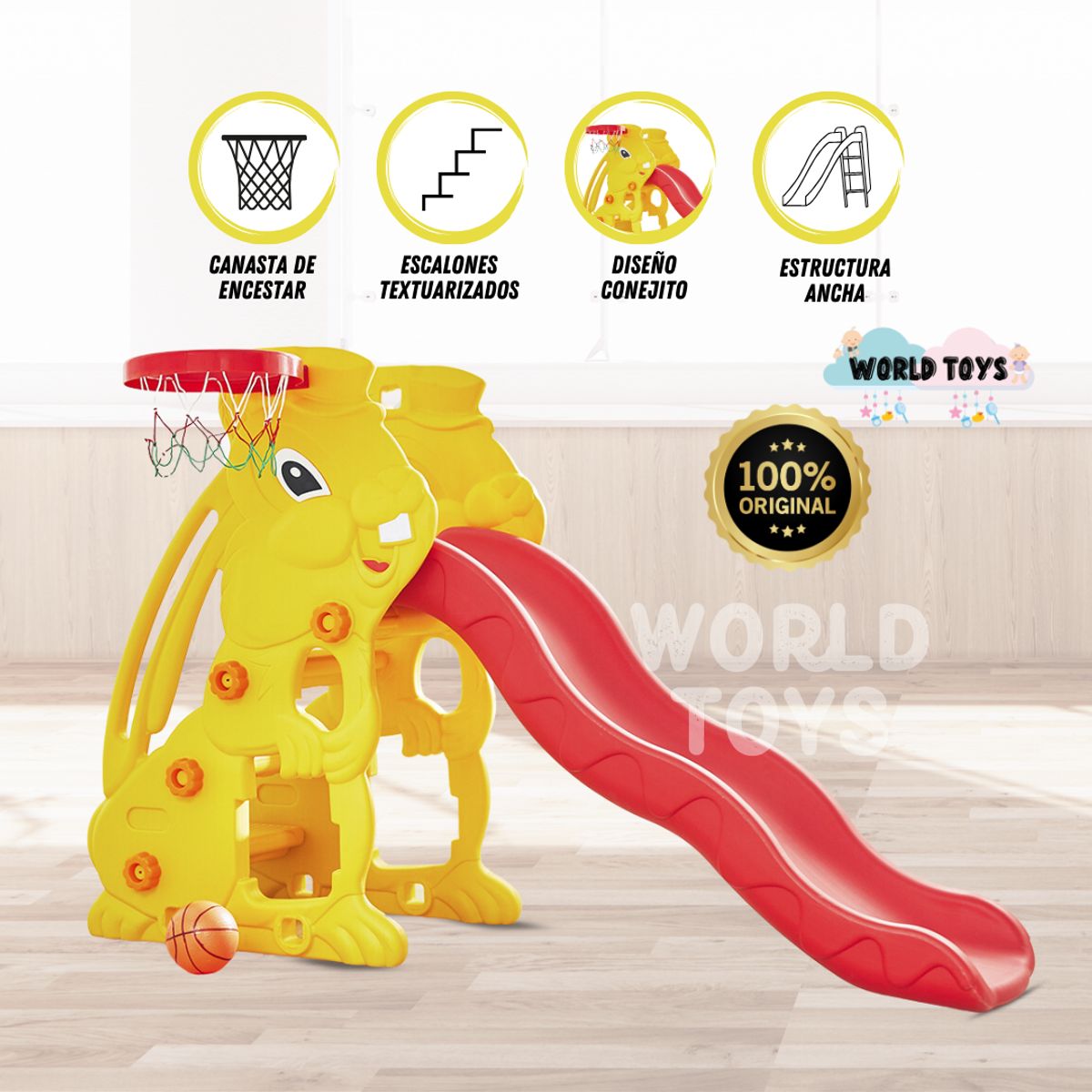 Tobogán para Niños «ARDICOT» con Cesta Amarillo, marca BABY KING - Foto Principal