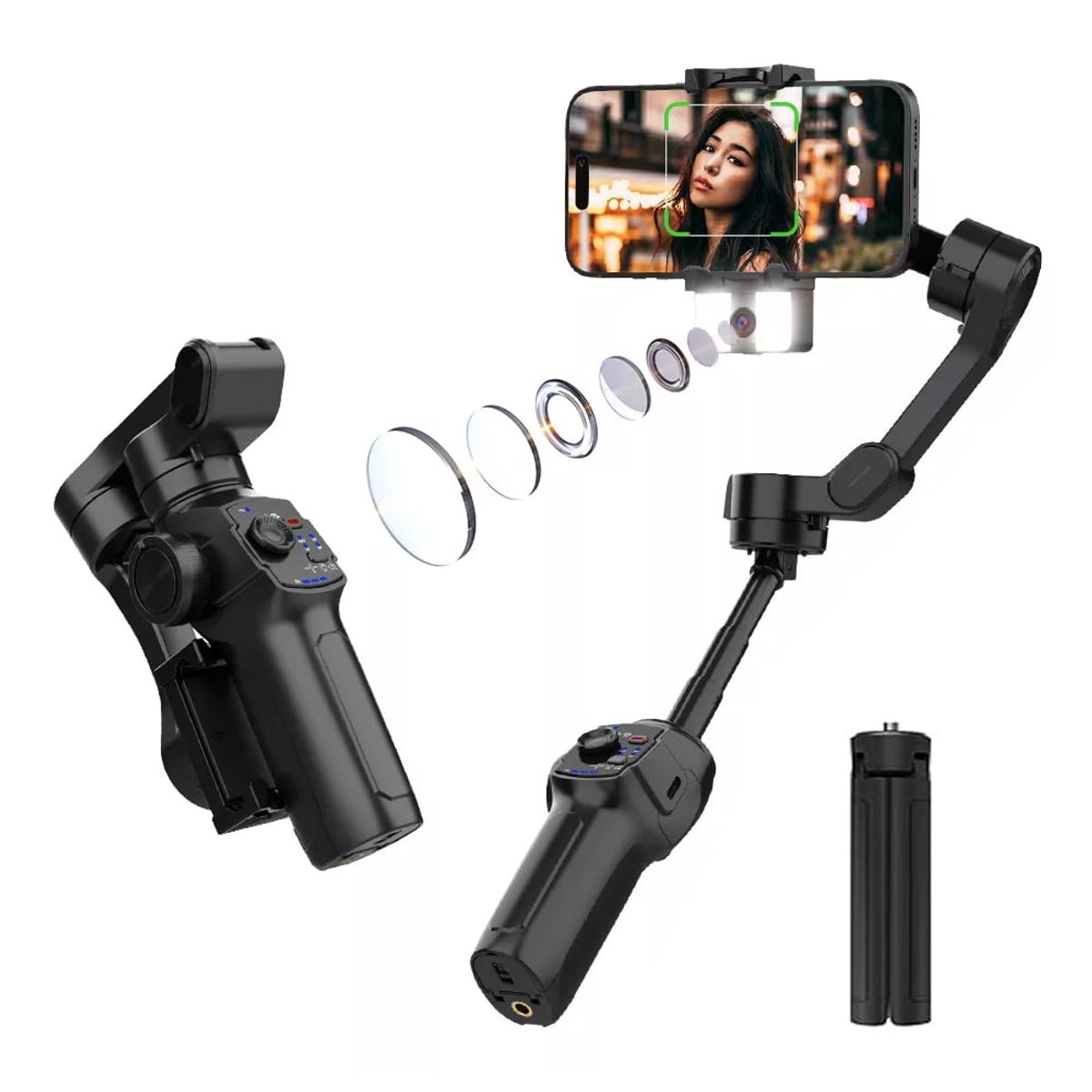 OEM - Gimbal L9 3 Ejes AXIS, extendible, seguimiento IA, LED y Trípode