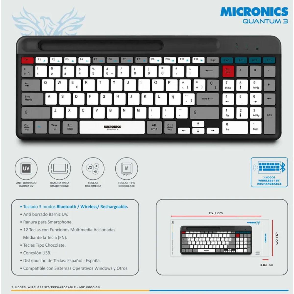 MICRONICS - TECLADO BLUETOOTH RECARGABLE MICRONICS