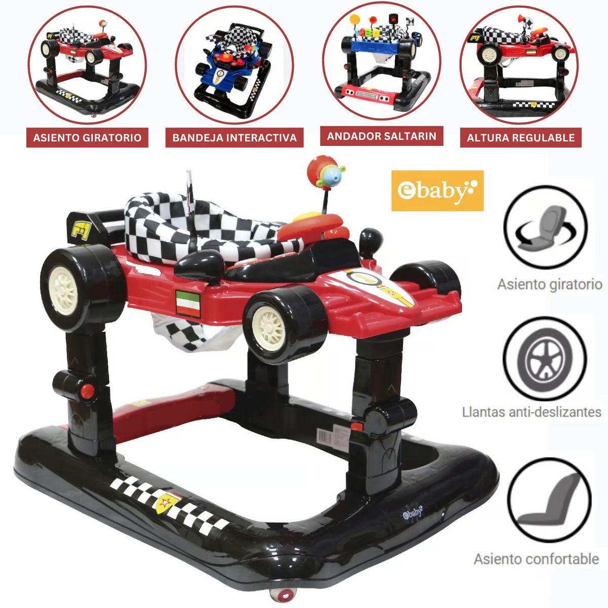 EBABY - Andador y Saltarín para bebe Delmi Rojo