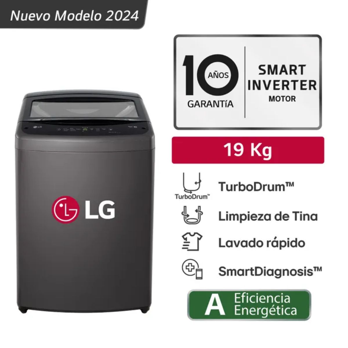 LG - Lavadora LG WT19BVTB 19KG TurboDrum Negro