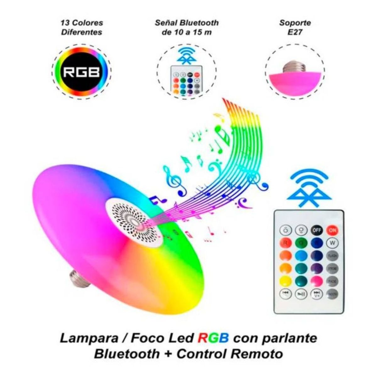 OEM - Lampara Foco Parlante Bluetooth 48W Bossney Luz Blanca + RGB BS-3016