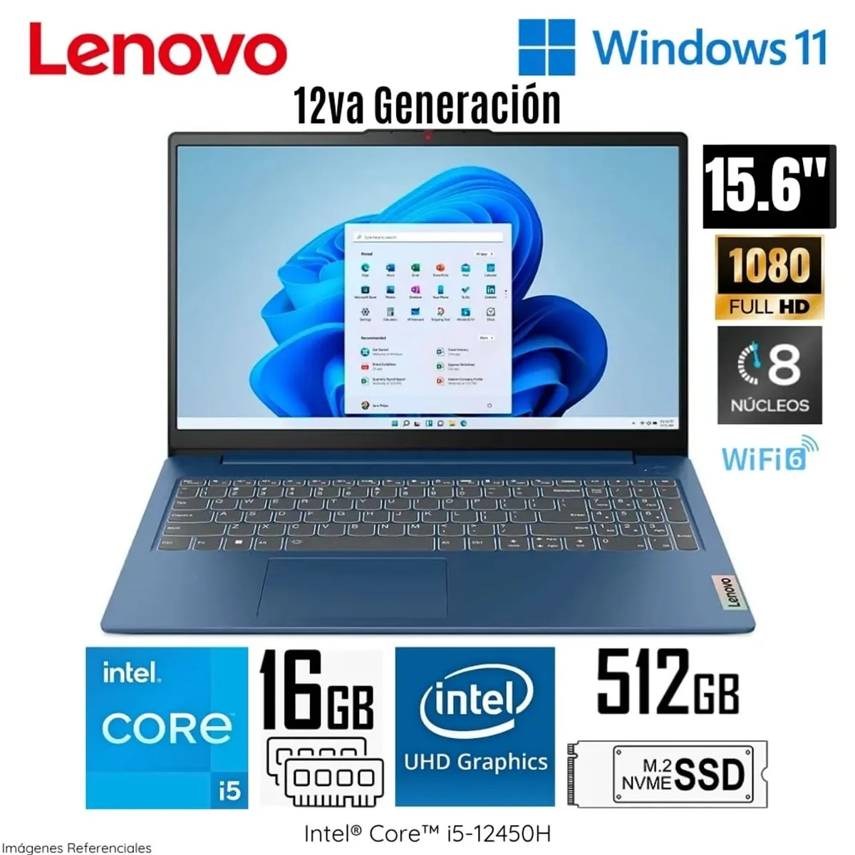 LENOVO - LAPTOP LENOVO IDEAPAD SLIM 3 15IAH8 INTEL CORE i5 12450H 12°GEN 15.6" FHD TN 16GB RAM 512GB SSD W11