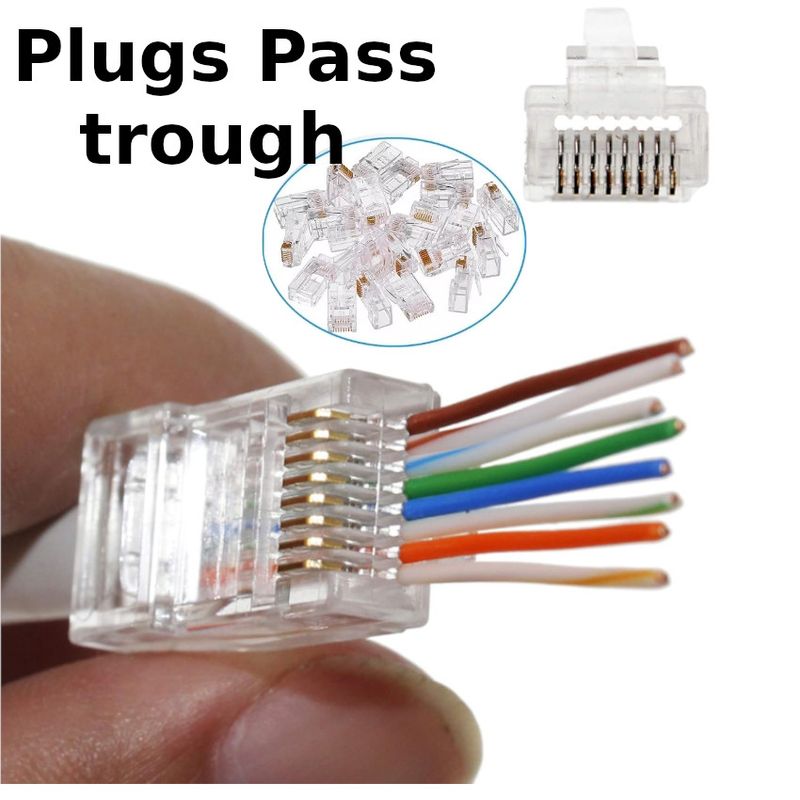 GENERICO - Conector Rj45 Para Cable Red Cat6 6e Pass Through - Lote 50 Pcs