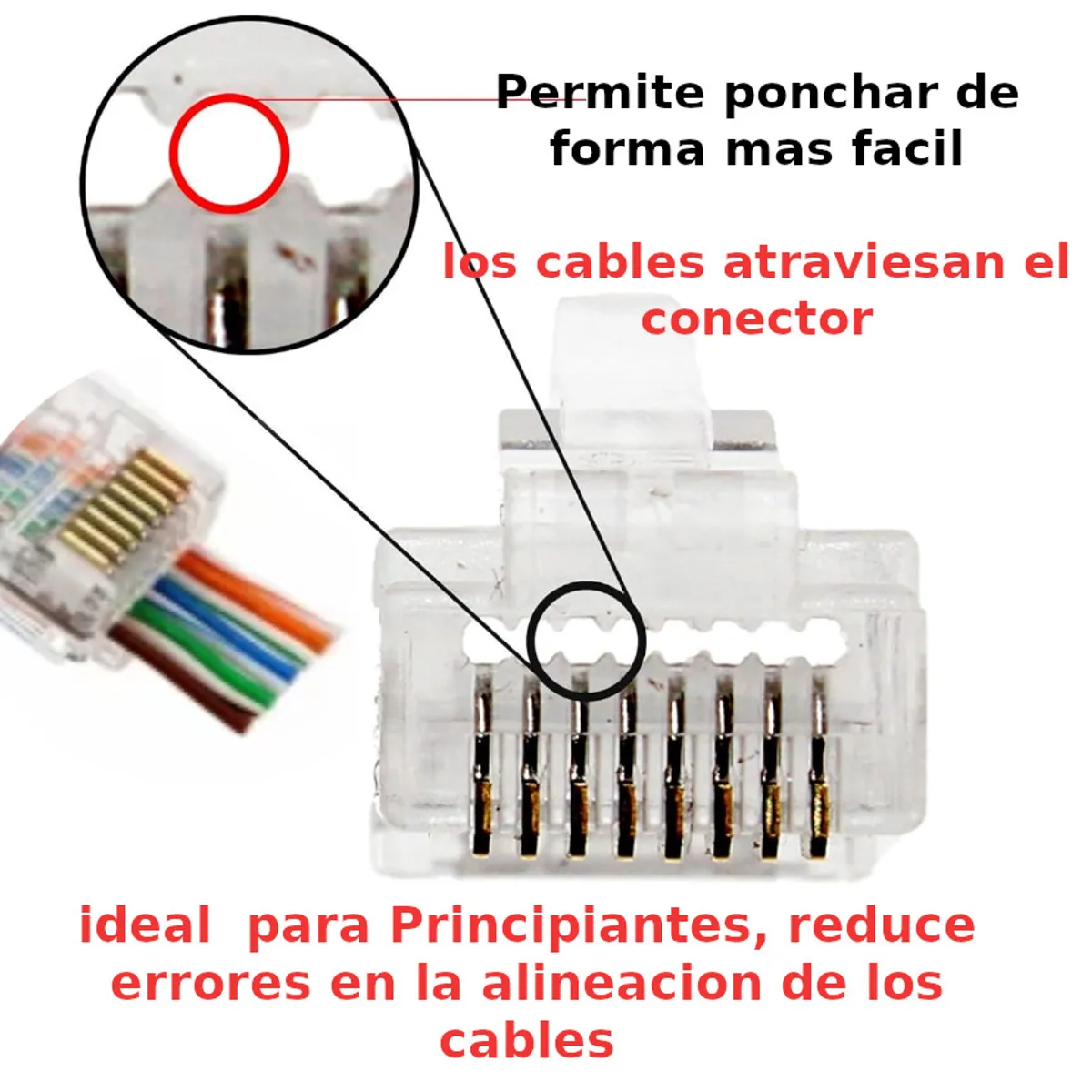 GENERICO - Conector Rj45 Para Cable Red Cat6 6e Pass Through - Lote 50 Pcs