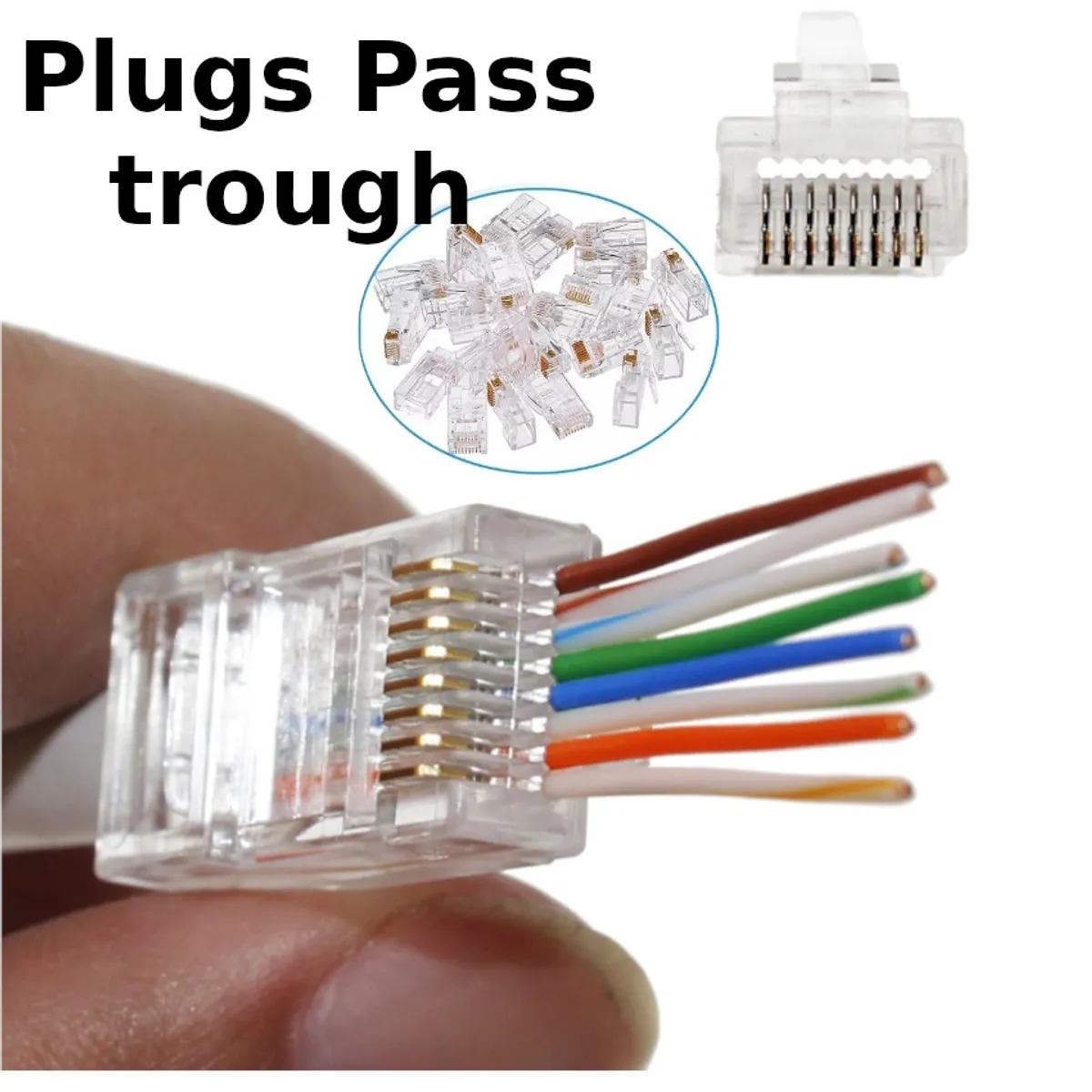 GENERICO - Conector Rj45 Para Cable Red Cat6 6e Pass Through - Lote 20 Pcs